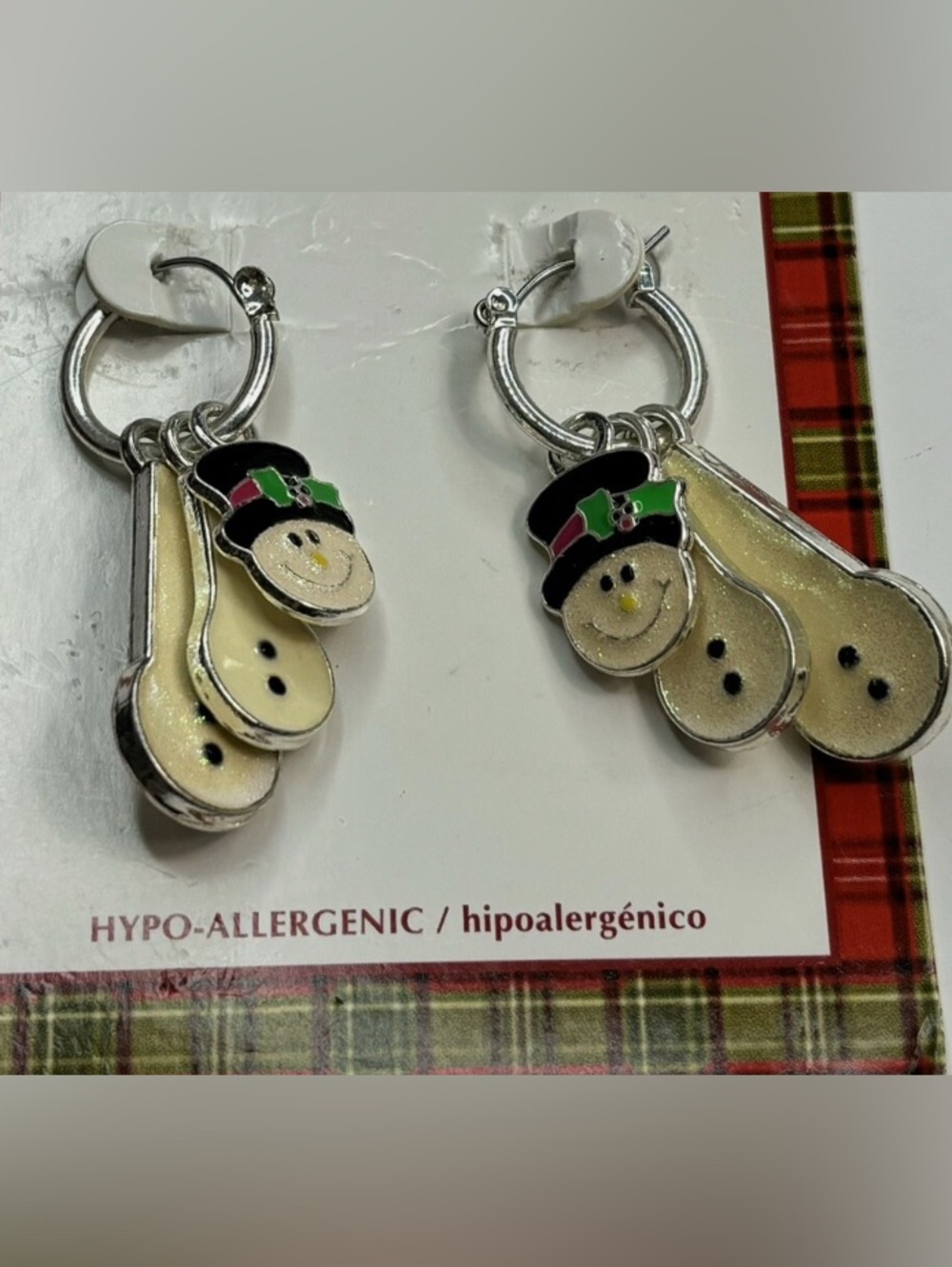 Snowman Enamel Hoop Earrings, 1.5 Inches – Festive Holiday Jewelry - Picture 1 of 5